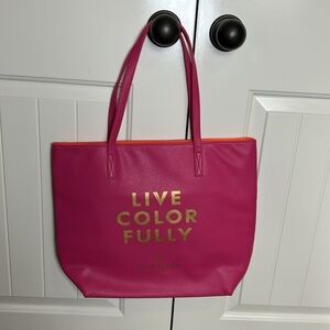 Kate Spade Tote Bag Live Colorfully Hot Pink Vinyl Laptop Pockets NEW